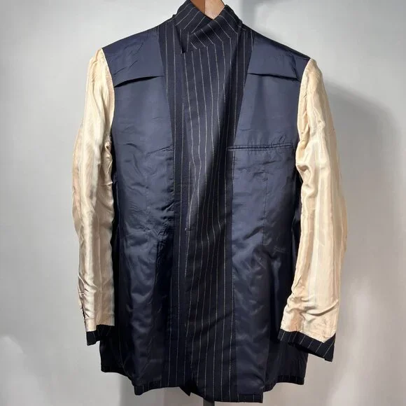 H.HUNTSMAN & SONS LTD LONDON Navy Pinstripe 1 Button Wool Blazer Jacket 46 - Picture 7 of 10